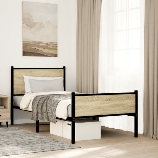 Metal Bed Frame without Mattress Sonoma Oak 90x190 cm Single