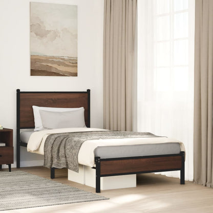 Metal Bed Frame without Mattress Brown Oak 90x190 cm Single