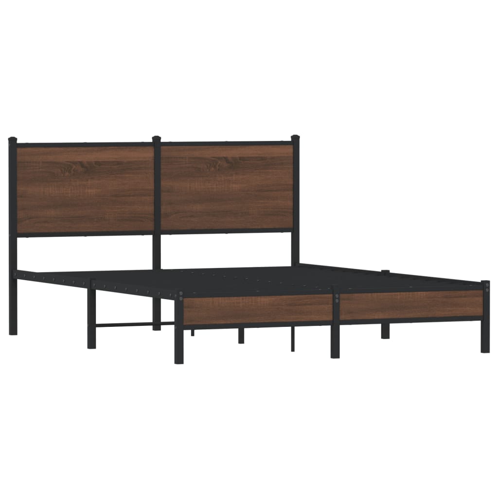 Metal Bed Frame with Headboard Brown Oak 150x200 cm King Size