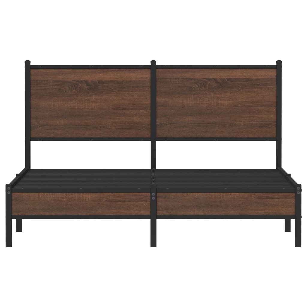 Metal Bed Frame with Headboard Brown Oak 150x200 cm King Size