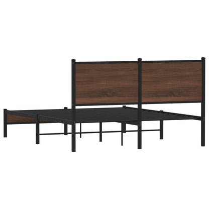 Metal Bed Frame with Headboard Brown Oak 150x200 cm King Size