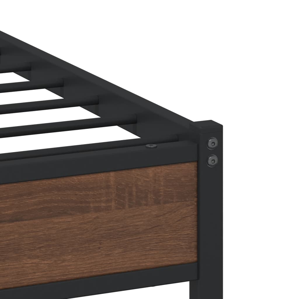 Metal Bed Frame with Headboard Brown Oak 150x200 cm King Size