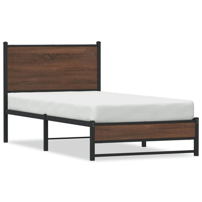 Metal Bed Frame without Mattress Brown Oak 90x190 cm Single