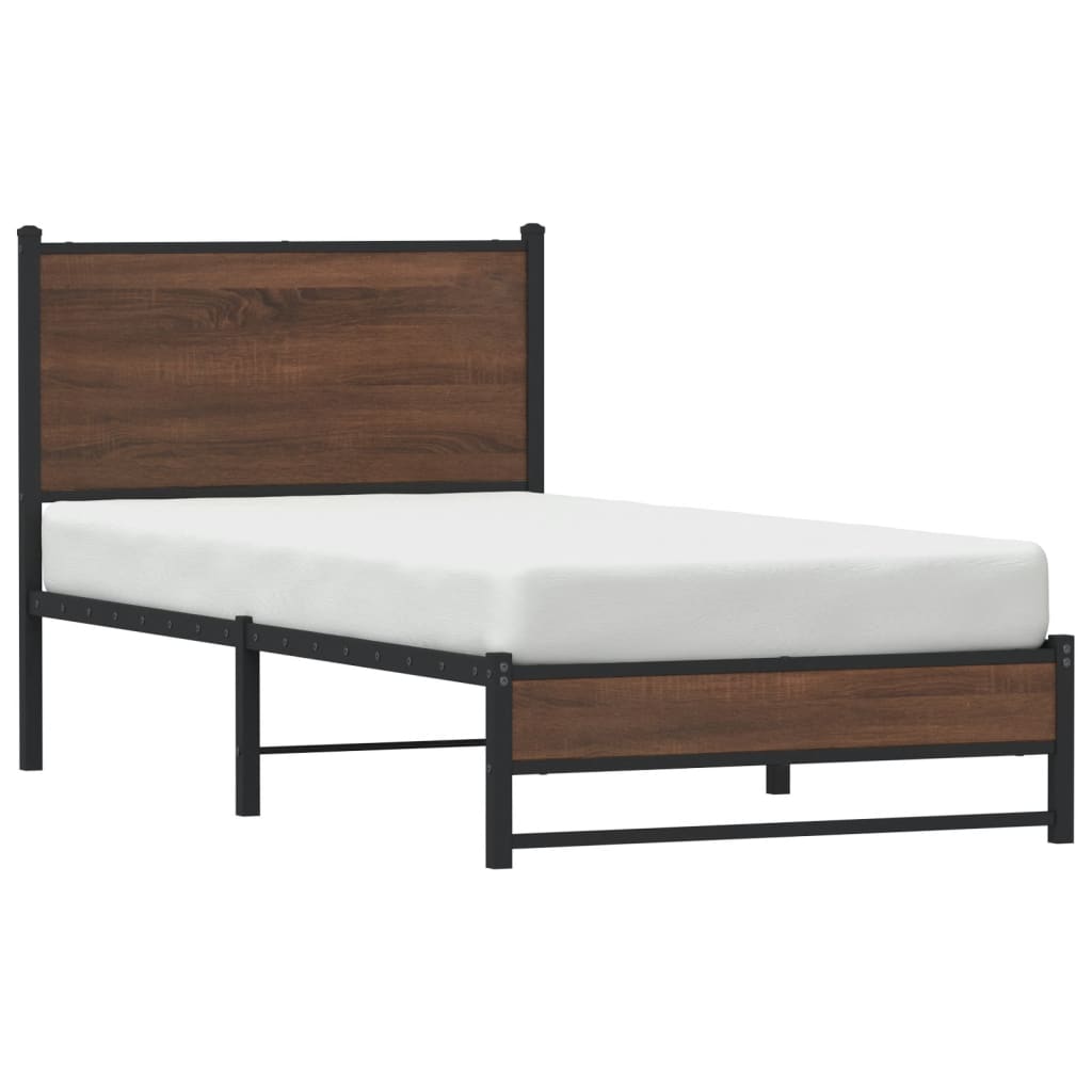 Metal Bed Frame without Mattress Brown Oak 90x190 cm Single