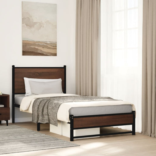 Metal Bed Frame without Mattress Brown Oak 90x190 cm Single