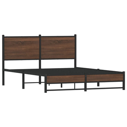 Metal Bed Frame without Mattress Brown Oak 140x190 cm