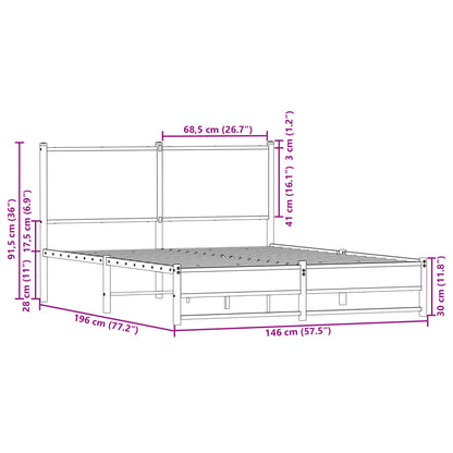 Metal Bed Frame without Mattress Brown Oak 140x190 cm