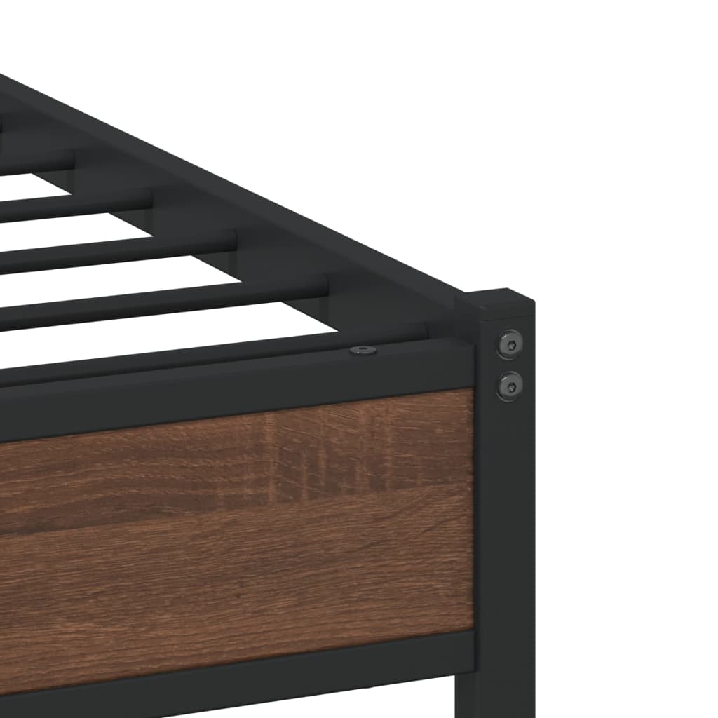 Metal Bed Frame without Mattress Brown Oak 140x200 cm