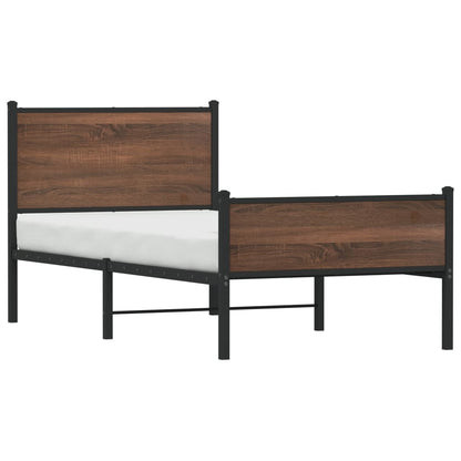 Metal Bed Frame with Headboard and Footboard Brown Oak 90x190 cm Single