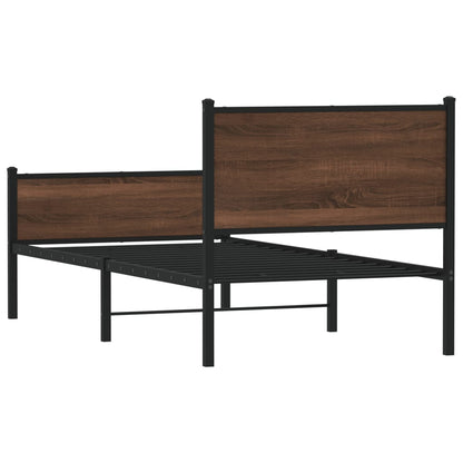 Metal Bed Frame with Headboard and Footboard Brown Oak 90x190 cm Single