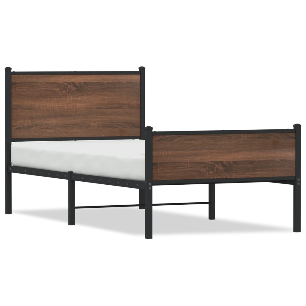 Metal Bed Frame with Headboard and Footboard Brown Oak 90x190 cm Single