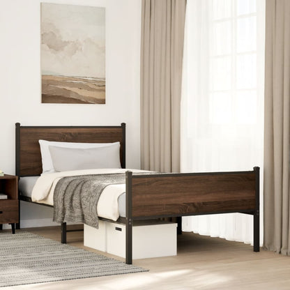 Metal Bed Frame without Mattress Brown Oak 107x203 cm