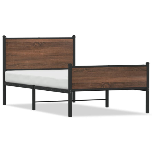 Metal Bed Frame without Mattress Brown Oak 107x203 cm