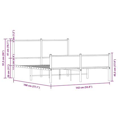 Metal Bed Frame without Mattress Brown Oak 137x190 cm