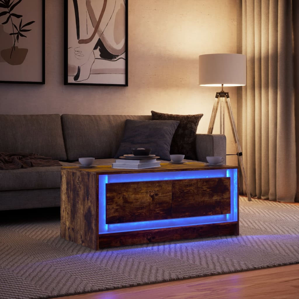 Coffee Table with LED Lights Smoked Oak Engineered Wood