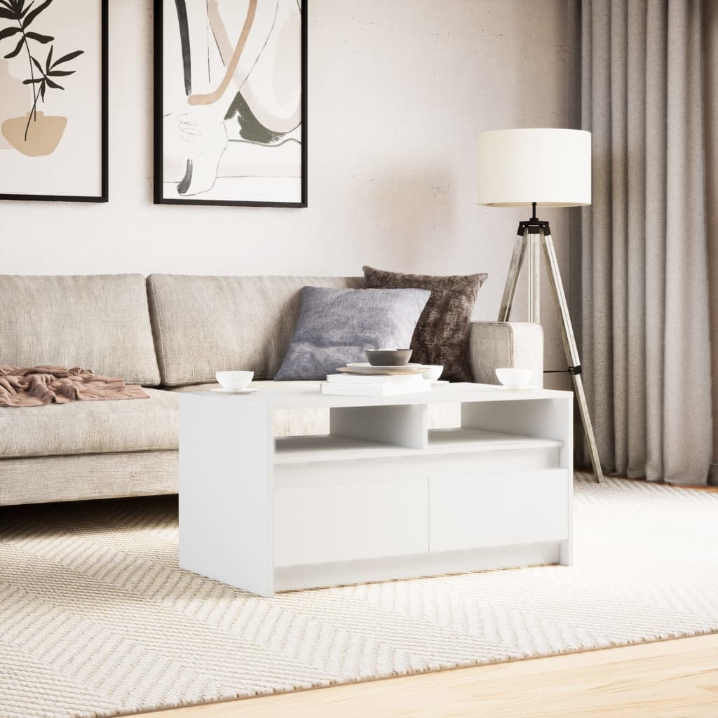 Coffee Table with LED Lights White Engineered Wood