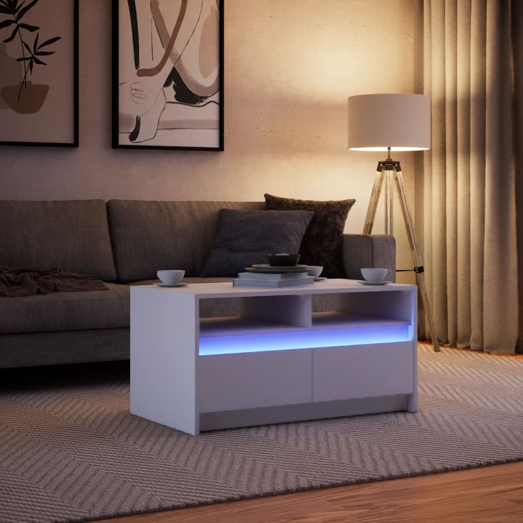 Coffee Table with LED Lights White Engineered Wood