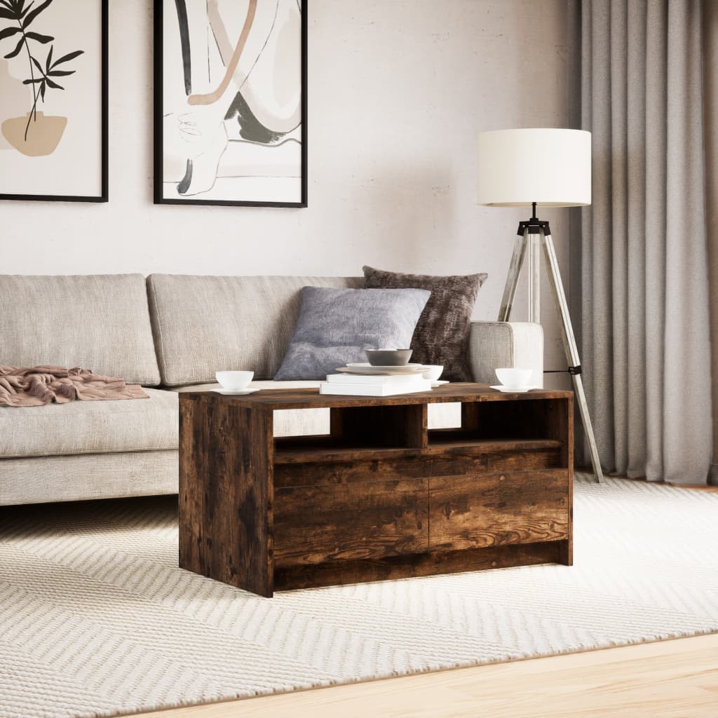 Coffee Table with LED Lights Smoked Oak Engineered Wood