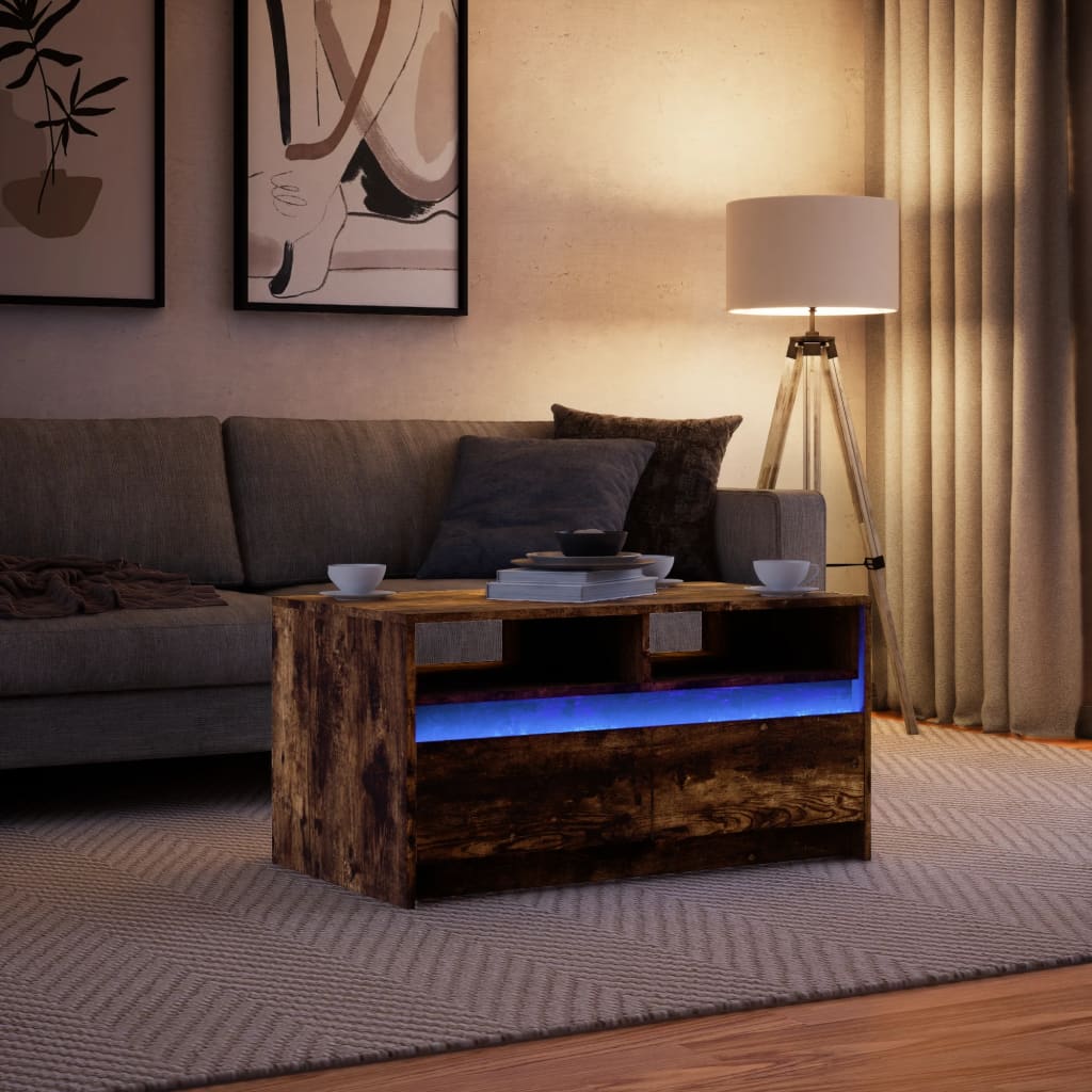 Coffee Table with LED Lights Smoked Oak Engineered Wood