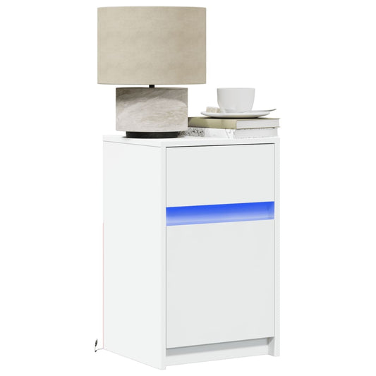 Bedside Cabinets with LED Lights 2 pcs White Engineered Wood