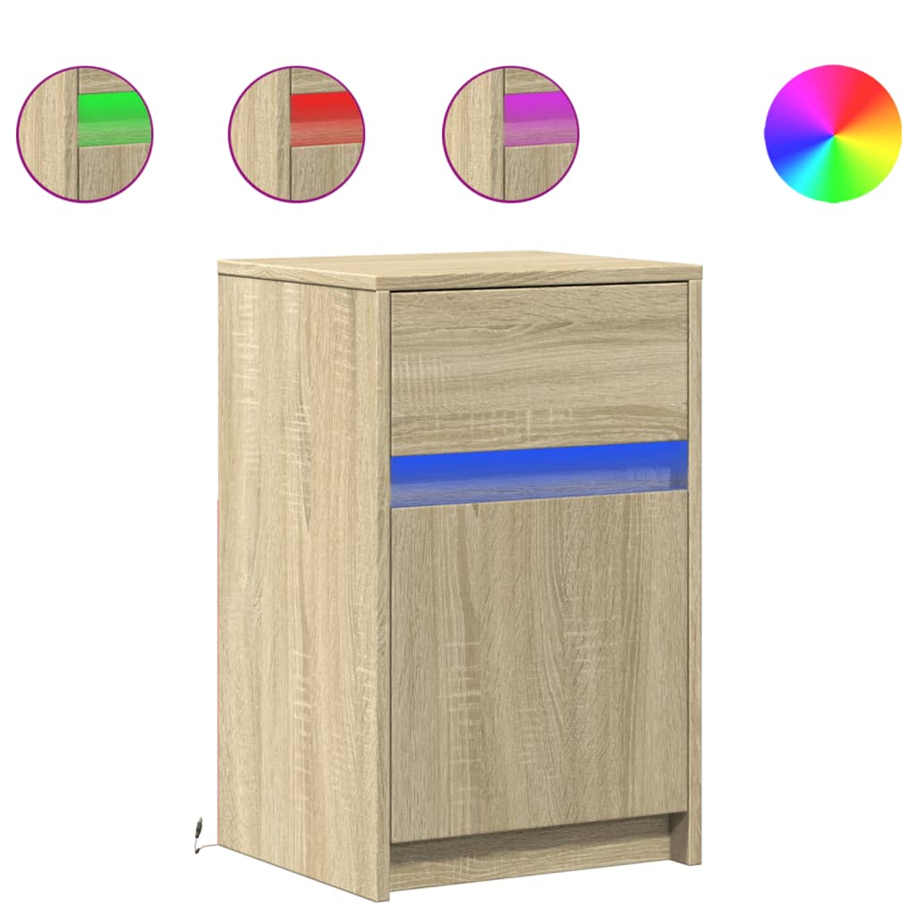 Bedside Cabinet with LED Lights Sonoma Oak Engineered Wood