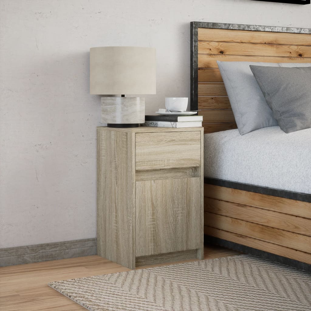 Bedside Cabinet with LED Lights Sonoma Oak Engineered Wood