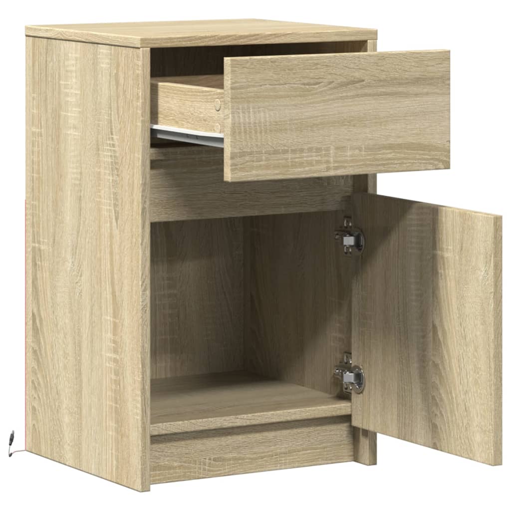 Bedside Cabinet with LED Lights Sonoma Oak Engineered Wood