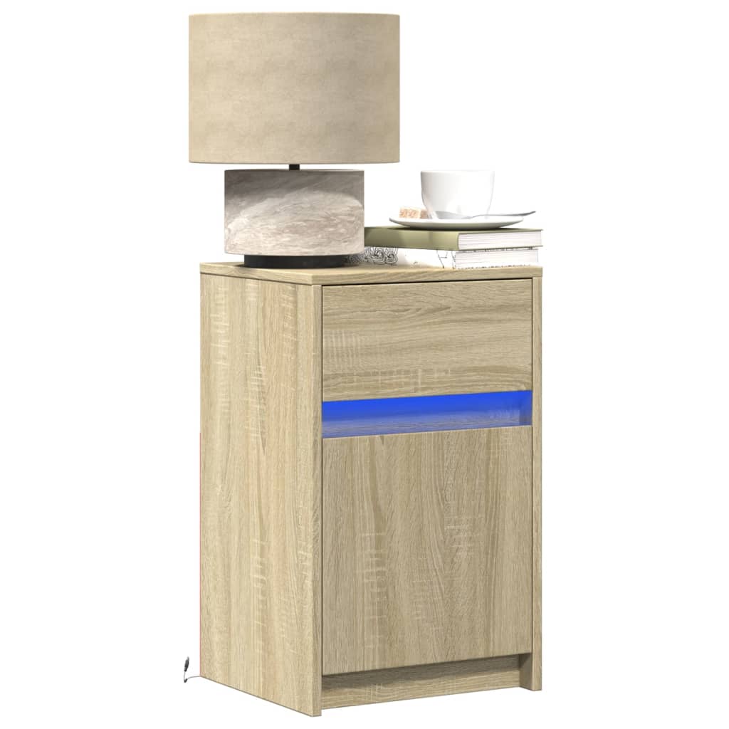 Bedside Cabinet with LED Lights Sonoma Oak Engineered Wood