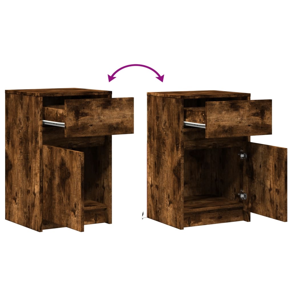 Bedside Cabinets with LED Lights 2 pcs Smoked Oak Engineered Wood