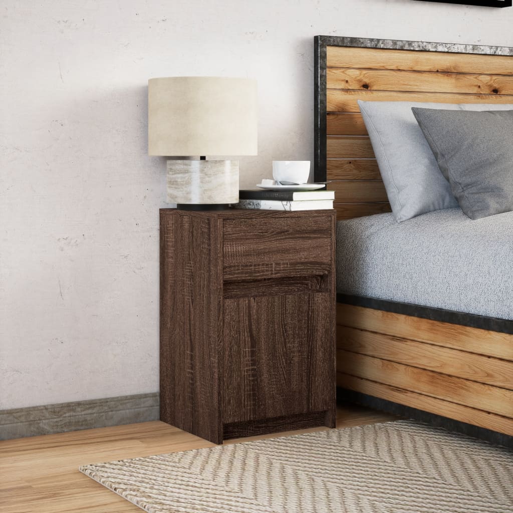 Bedside Cabinet with LED Lights Brown Oak Engineered Wood