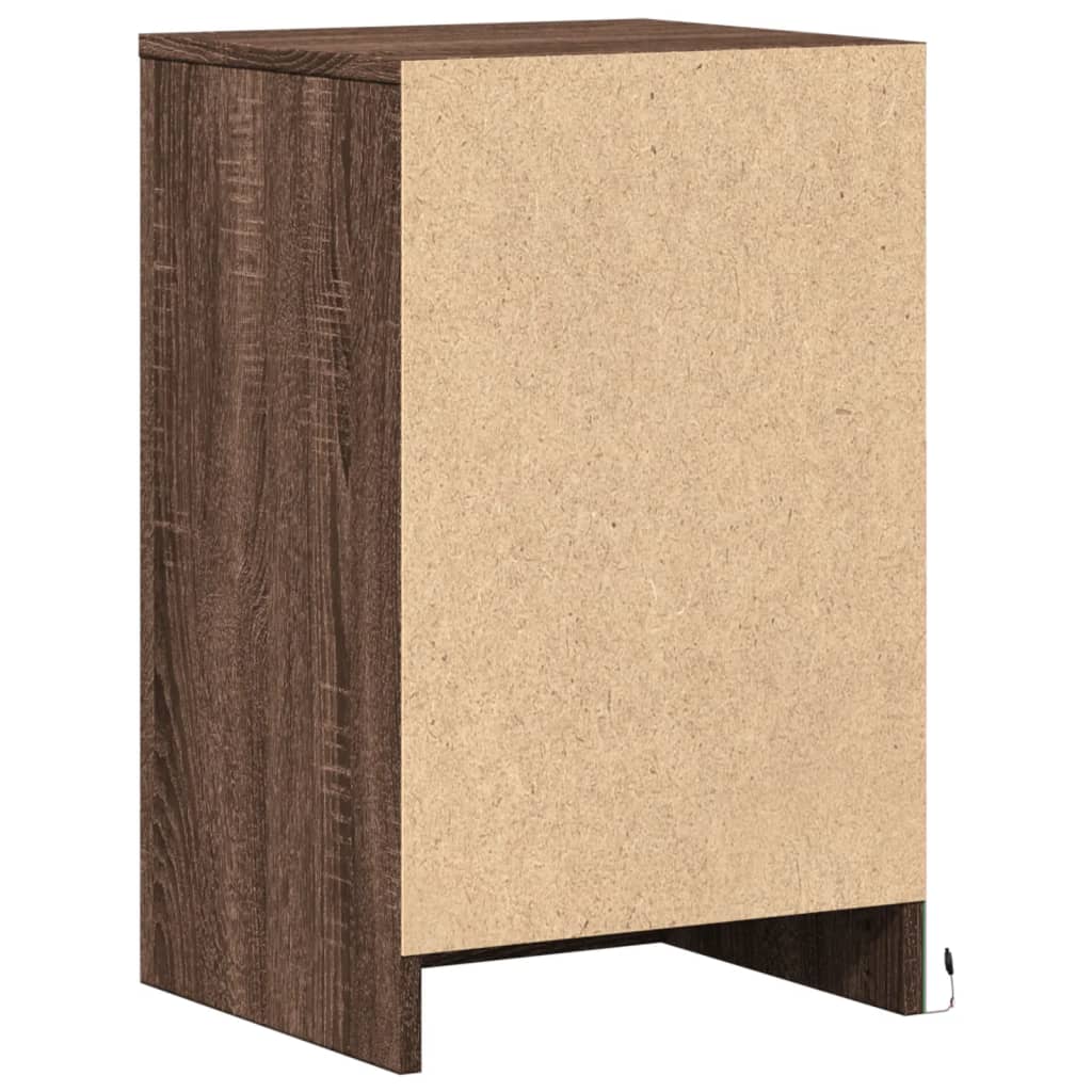 Bedside Cabinet with LED Lights Brown Oak Engineered Wood