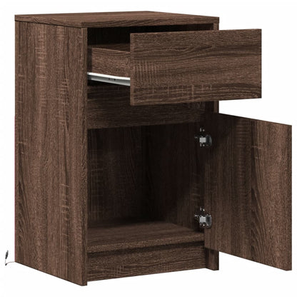 Bedside Cabinet with LED Lights Brown Oak Engineered Wood