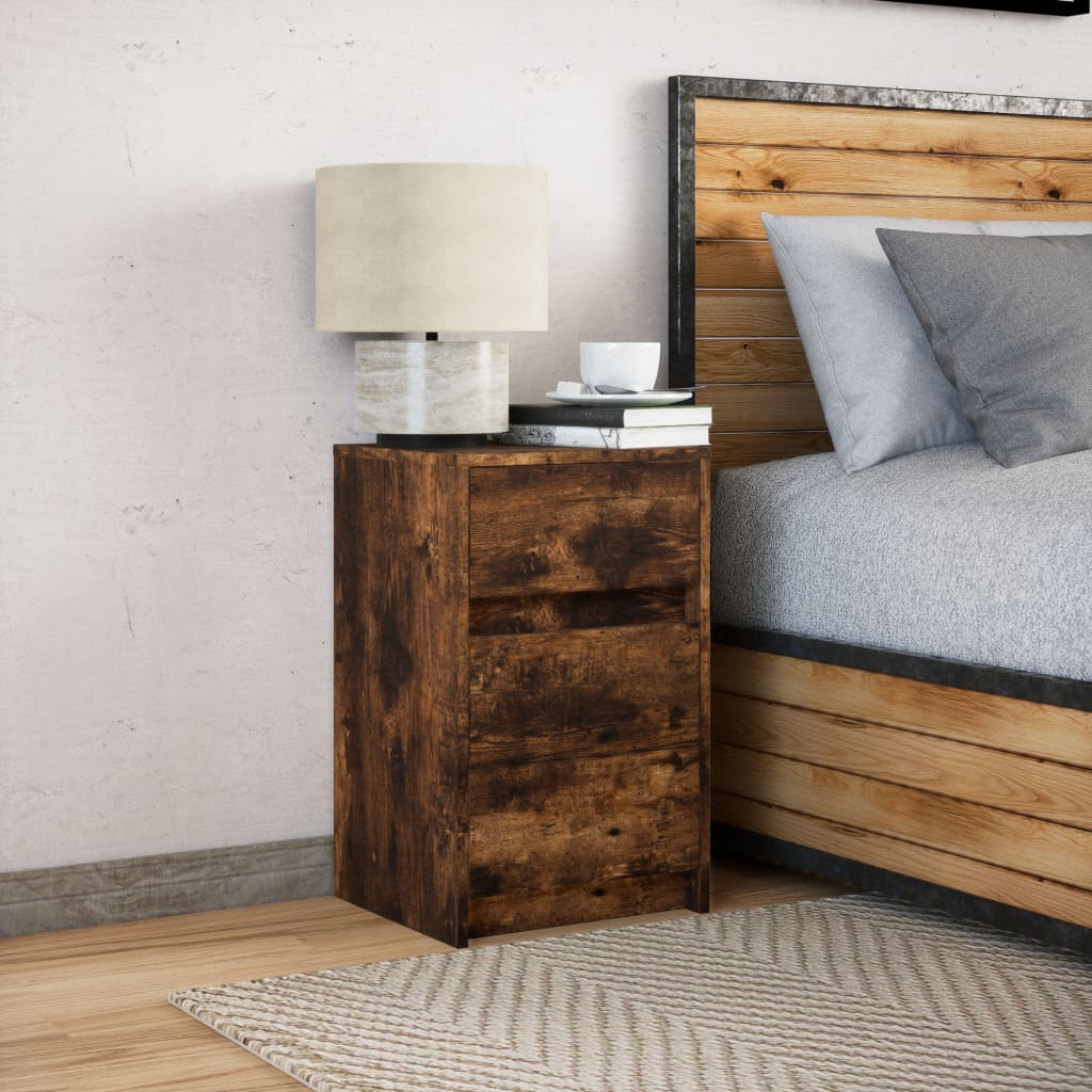 Bedside Cabinet with LED Lights Smoked Oak Engineered Wood