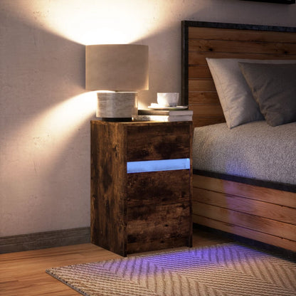 Bedside Cabinet with LED Lights Smoked Oak Engineered Wood