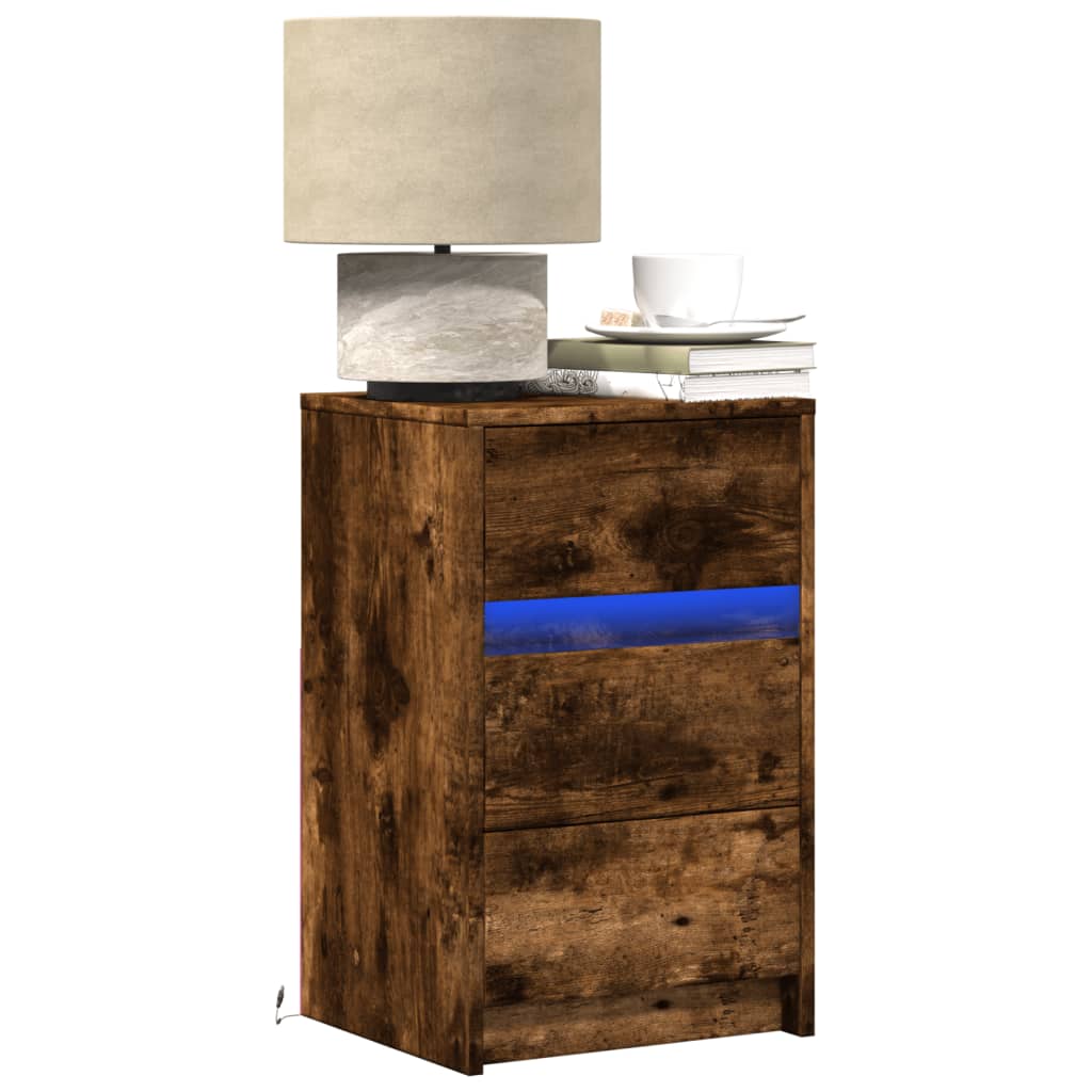 Bedside Cabinet with LED Lights Smoked Oak Engineered Wood