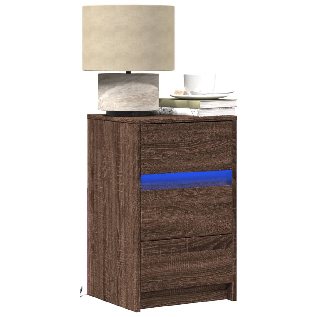 Bedside Cabinet with LED Lights Brown Oak Engineered Wood