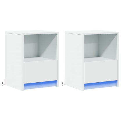 Bedside Cabinets with LED Lights 2 pcs White Engineered Wood