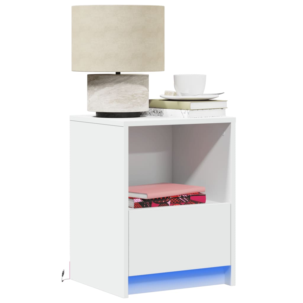 Bedside Cabinets with LED Lights 2 pcs White Engineered Wood