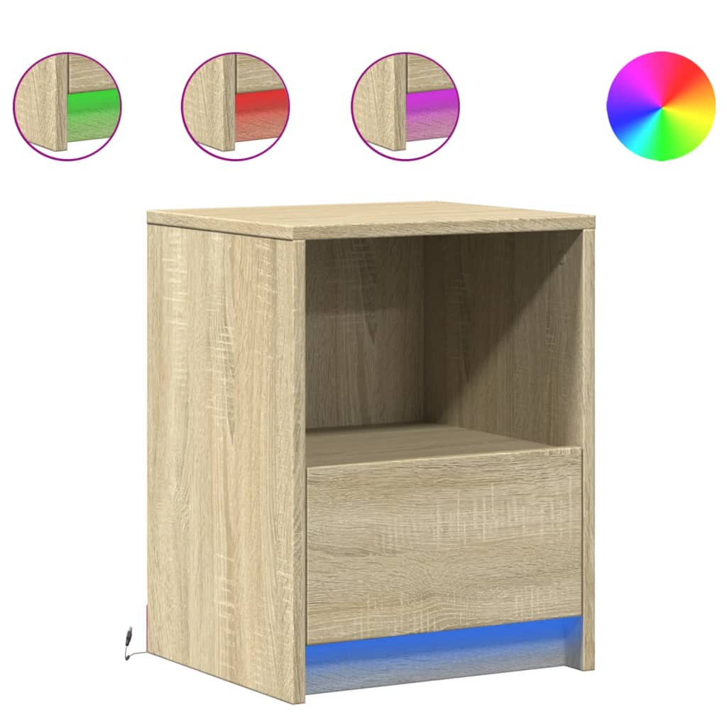 Bedside Cabinet with LED Lights Sonoma Oak Engineered Wood