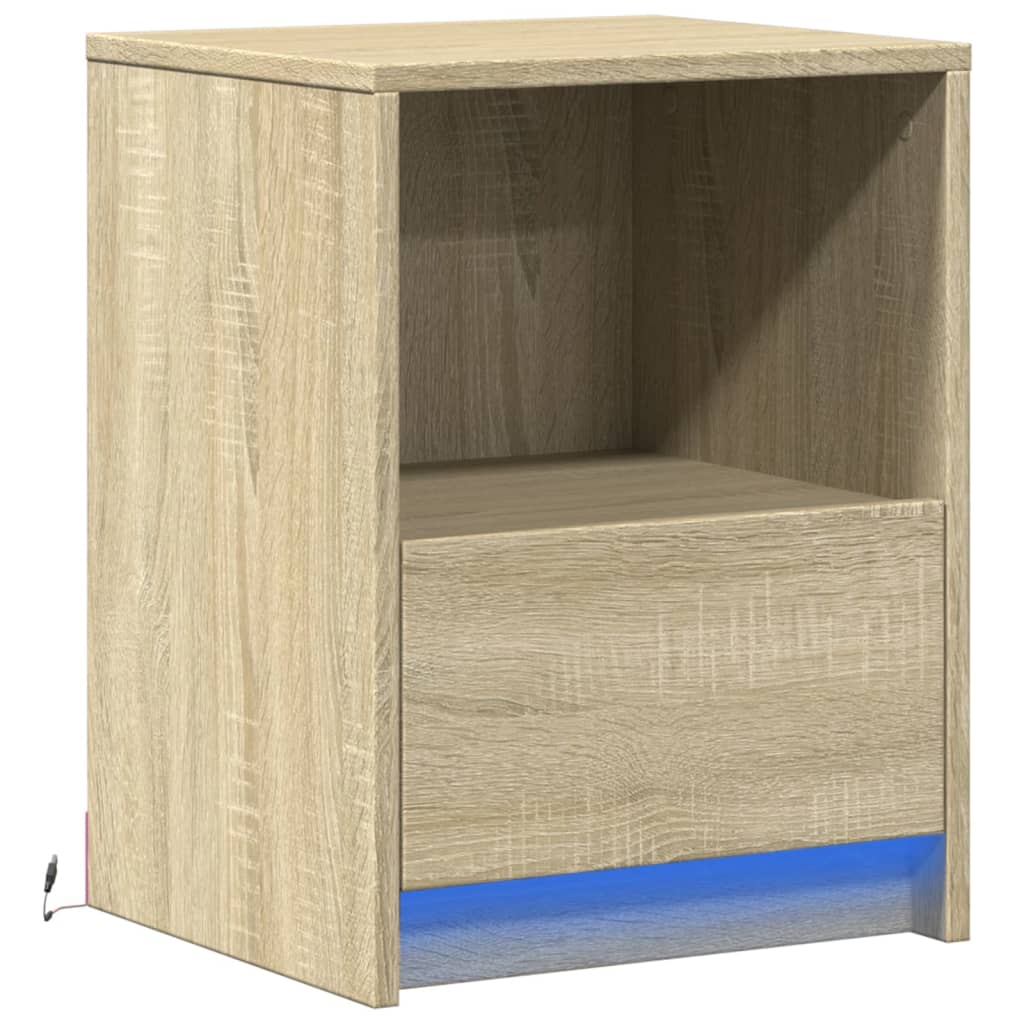 Bedside Cabinet with LED Lights Sonoma Oak Engineered Wood