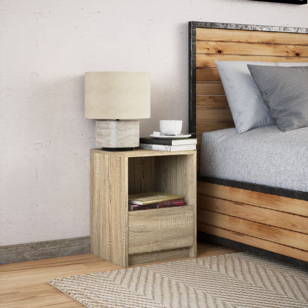 Bedside Cabinet with LED Lights Sonoma Oak Engineered Wood