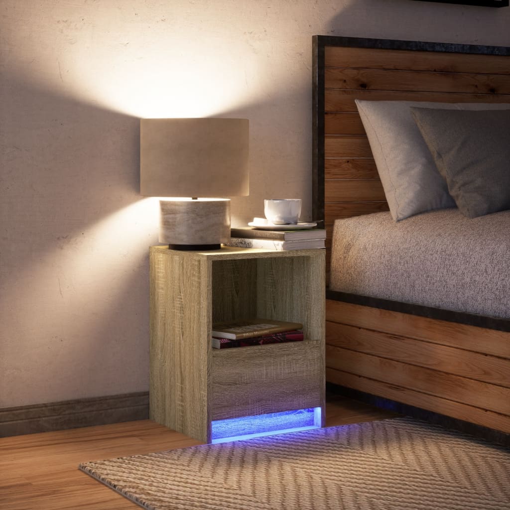 Bedside Cabinet with LED Lights Sonoma Oak Engineered Wood