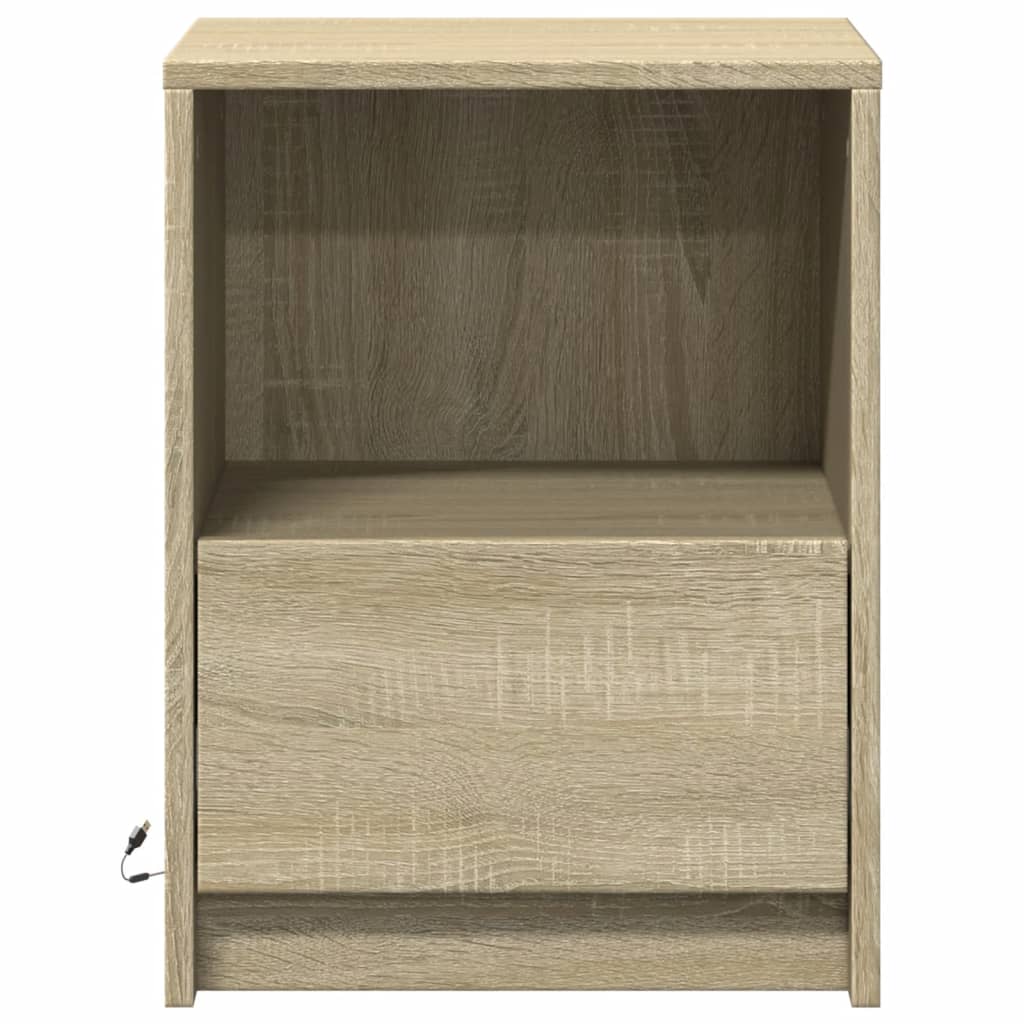 Bedside Cabinet with LED Lights Sonoma Oak Engineered Wood