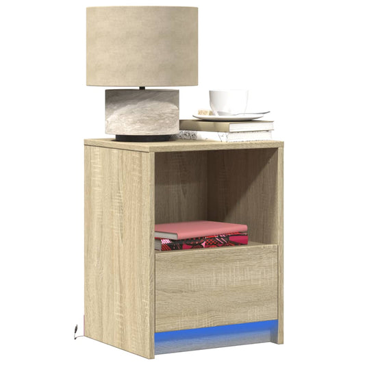 Bedside Cabinet with LED Lights Sonoma Oak Engineered Wood