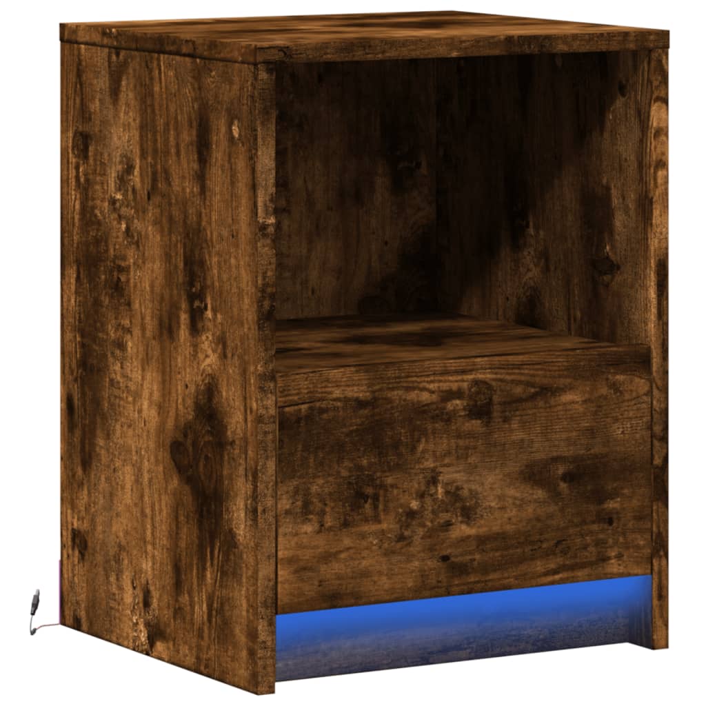 Bedside Cabinet with LED Lights Smoked Oak Engineered Wood