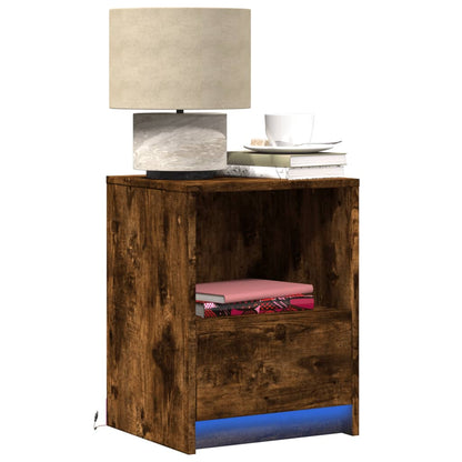 Bedside Cabinet with LED Lights Smoked Oak Engineered Wood