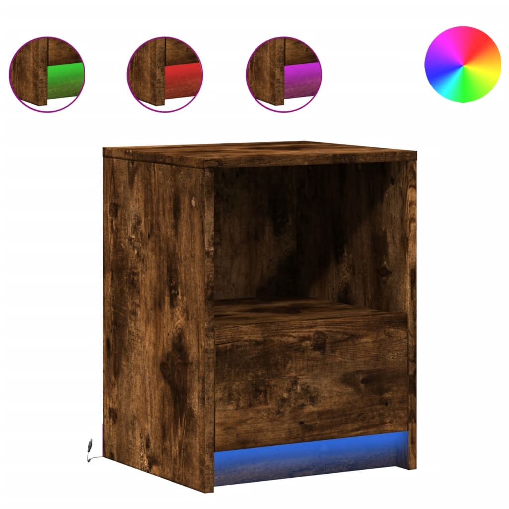 Bedside Cabinets with LED Lights 2 pcs Smoked Oak Engineered Wood