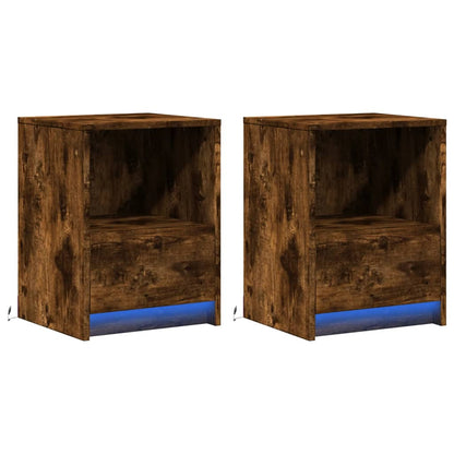 Bedside Cabinets with LED Lights 2 pcs Smoked Oak Engineered Wood