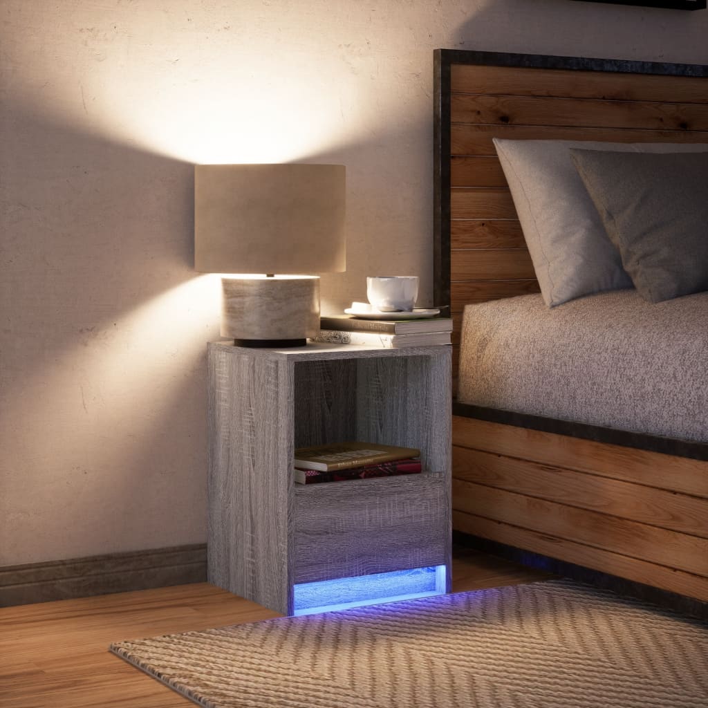 Bedside Cabinets with LED Lights 2 pcs Smoked Oak Engineered Wood