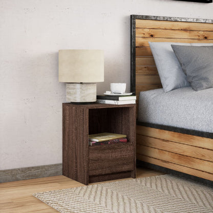 Bedside Cabinet with LED Lights Brown Oak Engineered Wood